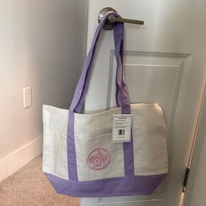 Trader Joe's Cream and Lavender Canvas Tote Bag